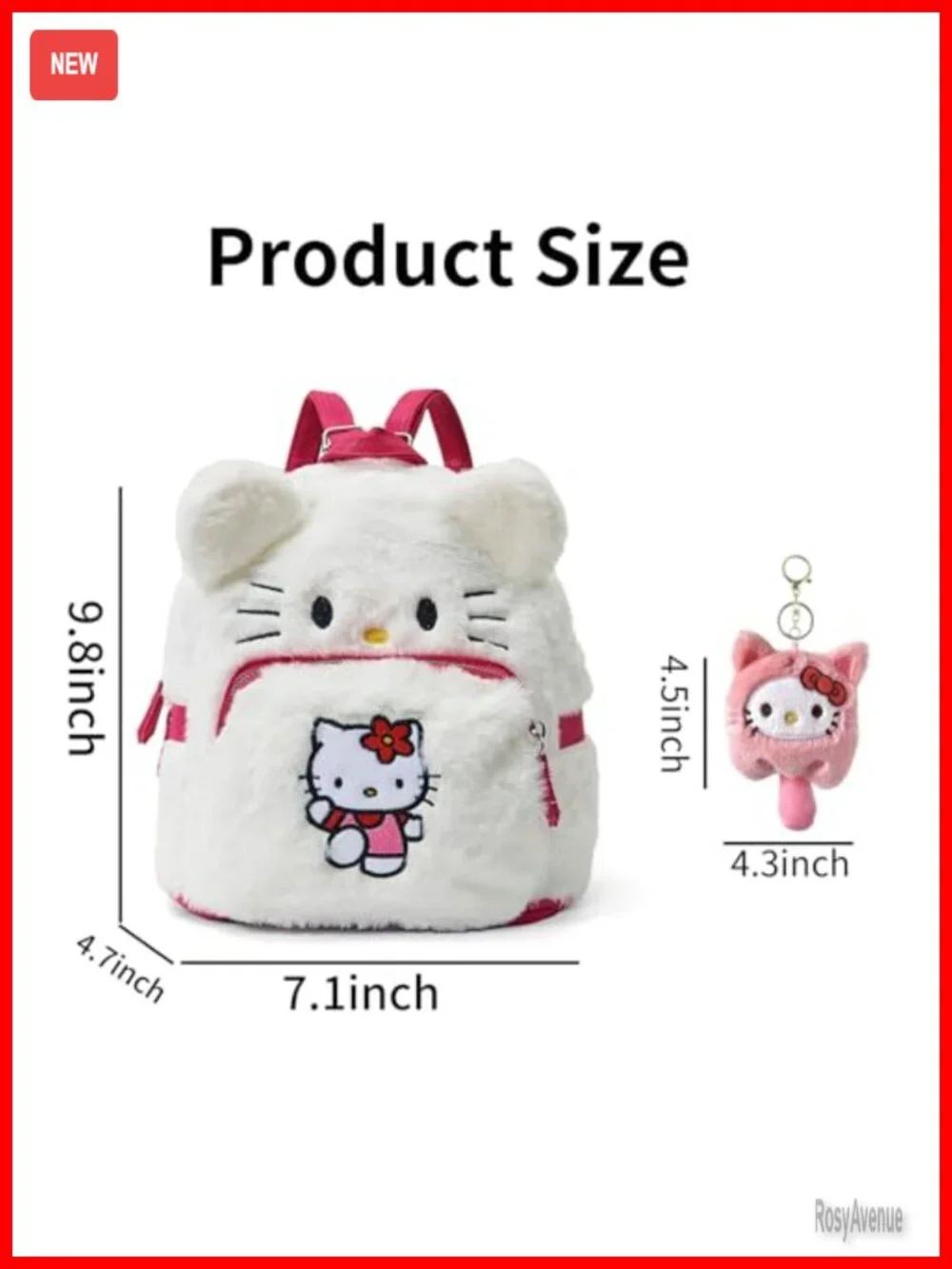 Cute Plush Fashion Backpack with Keychain, Double Zipper, Mini Backpack
